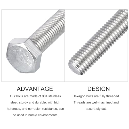 Image of METALLIXITY Hex Bolts (M12-1.75x65mm) 4Pcs, 304 Stainless Steel Coarse Fully Threaded Hex Head Screw Bolt Machine Screws - for Furniture Repair, Silver