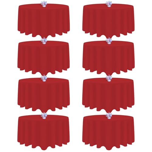 pepmily 8 Pack Red Round Tablecloth, 90 Inch for 36"-72" Table