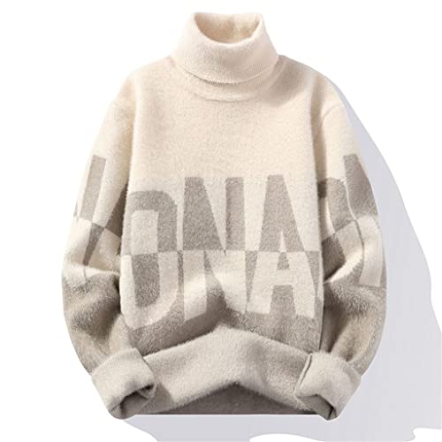 High-Collared Men's Sweater Autumn and Winter Padded Loose Paragraph Thickened Paragraph Knitted Yarn Sweater(Medium)
