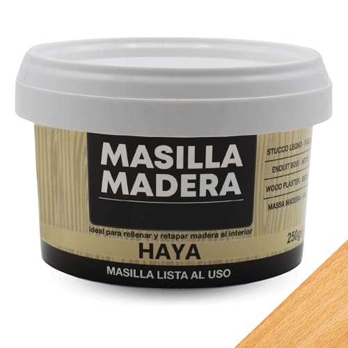 Masilla Madera Haya, Ideal para rellenar y y reparar madera al interior, Masilla lista al uso, Rellenadora de agujeros, Color Haya, Contiene 250 gramos