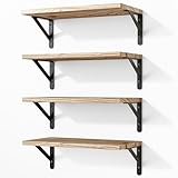 Fixwal Floating Shelves for Wall, Wood Wall Mounted Shelves for Bedroom, Bathroom, Living Room, Kitchen Storage and Decor(Rustic Brown, Set of 4, 16.5 Inch)