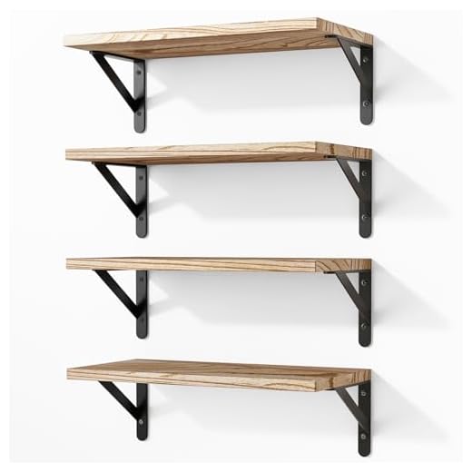Fixwal Floating Shelves for Wall, Wood Wall Mounted Shelves for Bedroom, Bathroom, Living Room, Kitchen Storage and Decor(Rustic Brown, Set of 4, 16.5 Inch)