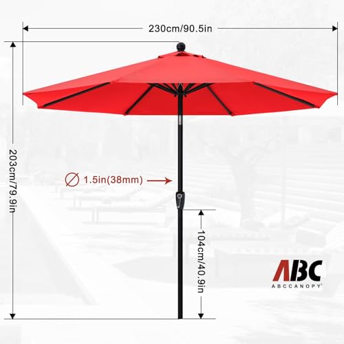 Image of ABCCANOPY 7.5FT Patio Umbrella Outdoor 6 RibsTable Umbrella(Red) | Fade & UV Resistant Fabric,6 Fiberglass Ribs,Smooth Crank System,Wind Resistance,Great for Patio,Backyard,Garden,Deck