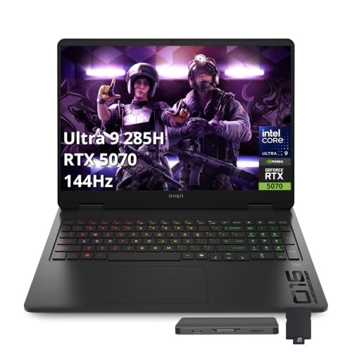 Image of HP Omen 16 Slim 16 inch FHD+ 144Hz Gaming Laptop, Intel Ultra 9 285H, GeForce RTX 5070 8GB GDDR7, 64GB DDR5, 5TB Storage(4TB SSD+1TB Dock), 4-Zone RGB Backlit Keyboard, WiFi 6E, Win11 Pro, Black