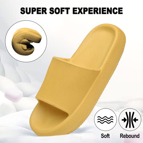 Geweo Cloud Slippers For Women Men Thicken Sole Pillow Cushion Slides Super Comfy Soft Memory Foam Slides Non Slip House Shower Slides Sandals Plastic Yellow Slides Unisex 8-9Women/7-8Men #TOP3