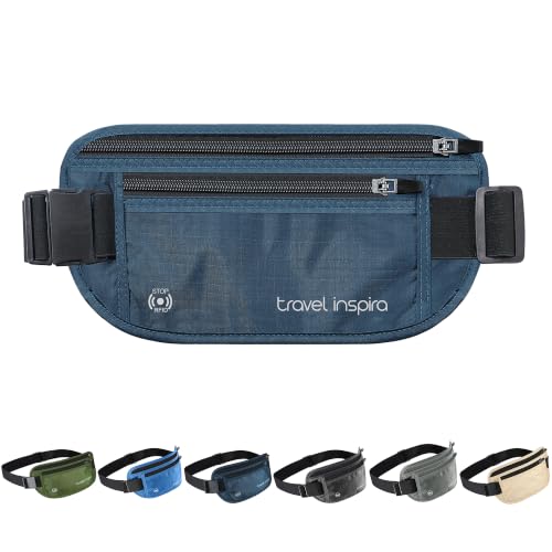 travel inspira Travel Money Belt with Slim Anti-Theft RFID Blocking Passport Holder for Travel Concealed under Clothes for Ultimate Protection of Credit Cards Cash Passport & Documents Navy Blue