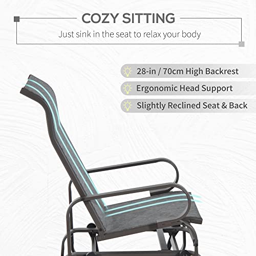 Outsunny Outdoor Glider Chair, Gliders for Outside Patio with Smooth Rocking Mechanism and Lightweight Construction for Backyard, Brown/Gray - Image 6