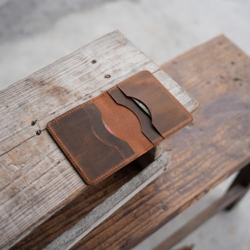 Image of JJNUSA Handmade Distressed Men's Minimalist Leather Wallet Card Holder Wallets for Gifts Brown Flower style2 (Brown2)