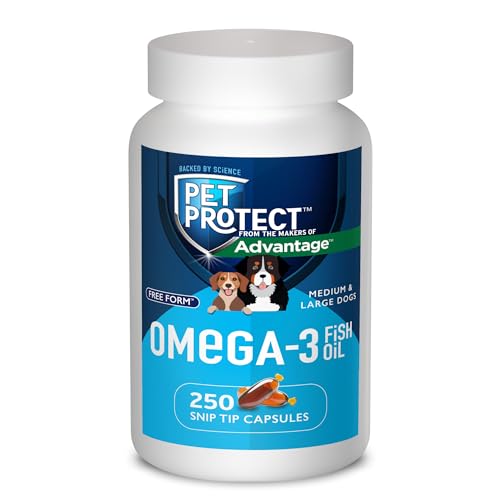 Pet Protect M/L Dog Omega-3 Supplement, Proprietary Free Form Blend, Supports a Normal Inflammatory Response, Snip-Tip Capsules (250 Count)