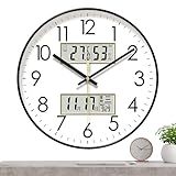 Générique Orologio da parete silenzioso, orologio a temperatura e umidità, con display digitale a forma di luce notturna rotonda per casa, uffici, 10 to14 pollici