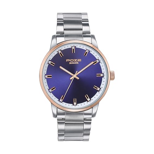 Image of Sonata Poze Quartz Analog Blue Dial Metal Strap Watch for Men