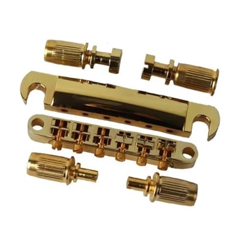 LPエレキギター用 6弦ブリッジ&テールプレート(支柱付き)1セット ゴールド 汎用アコースティックギターブリッジ