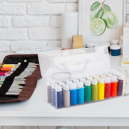 Image of 3 Pcs Paint Storage Box for 2 Fl. oz Acrylic Paints, Acrylic Portable Craft Art Organizer with Handle, 30 Bottles Capacity Plastic Art Supply Clear Boxes