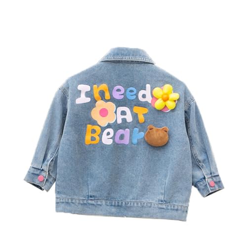 Girls Denim Jacket Solid Lapel Windproof Button Letter Print Outwear Kids Warm Long Sleeve Jackets with Pocket