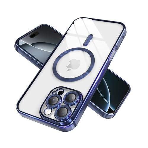 IAIYOXI Magnetic Clear Case for iPhone 17 Air with Full Camera Lens Protection,Compatible with MagSafe,Plating Soft TPU Phone Case,Anti-Scratch Shockproof Slim Cover for Women Gilrs Men - Navy Blue