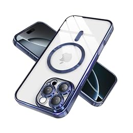 IAIYOXI Magnetic Clear Case for iPhone 15 with Full Camera Lens Protection,Compatible with MagSafe,Plating Soft TPU Phone Case,Anti-Scratch Shockproof Slim Cover for Women Gilrs Men - Navy Blue