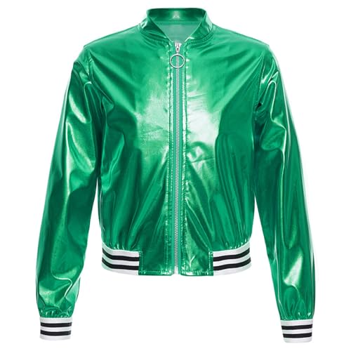 Kids Girls Holographic Halloween Party Shiny Lightweight Zipper Blazer Metallic Bomber Jacket