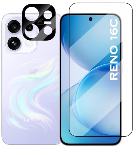 Image of [1+1 Tempered Glass for Reno 16C 5G with Camera Glass Protector Edges to Edge Screen Guard Protector 9H Hardness - (Pack of 2)