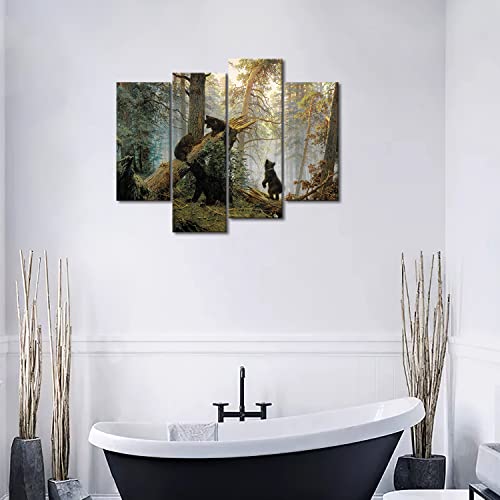 First Wall Art - Bears Play In Forest Broken Tree Wall Art Painting The Picture Print On Canvas Animal Pictures For Home Decor Decoration Gift #TOP3