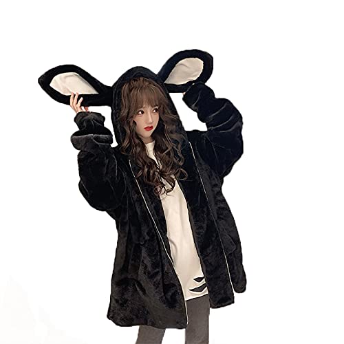 YEMOCILE Frauen Lovely Bunny Ohr Fuzzy Fluffy Kaninchen Tops Langarm Sweatshirt Lose Hoodies Jacke Mäntel Cover