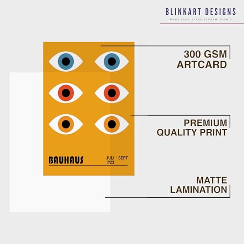 Image of BLINKART Vintage Bauhaus Retro Geometric Aesthetic Poster Gallery | Colorful Wrap Framed For Home Office Studio Living Room Modern Art Studio Decoration Abstract Shapes | (d89) | 13x10 Inch