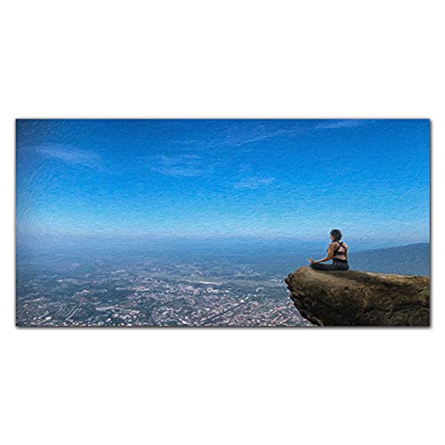 Tableau en verre trempé 100x50cm Femme sur la falaise pour votre décoration intérieure