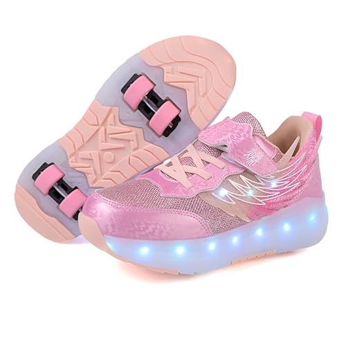 ENEN Zapatillas con Ruedas Niña Niños, Moda Transpirable Zapatos con Ruedas para Niñas Niño, 30 40 EU Zapatillas Patines, Verano Multifuncionales Bambas (Rosa,30)