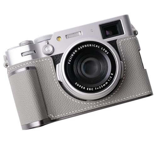 対応 FUJIFILM FUJI 富士 X100VI 専用 カメラケース カメラカバー カメラバッグ 本革 【Iborrys 純手作】銀付牛革本体+メタルベースプレート+ハンドルの3-in-1デザイン (グレー)