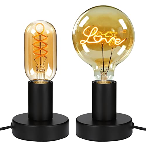 Set of 2 Lampe de bureau en métal noir, lampe à poser rétro avec interrupteur sur le câble, E27 Lampe de Table en Métal Décorative Lampe de Chevet Éclairage de Nuit Lumière Cover