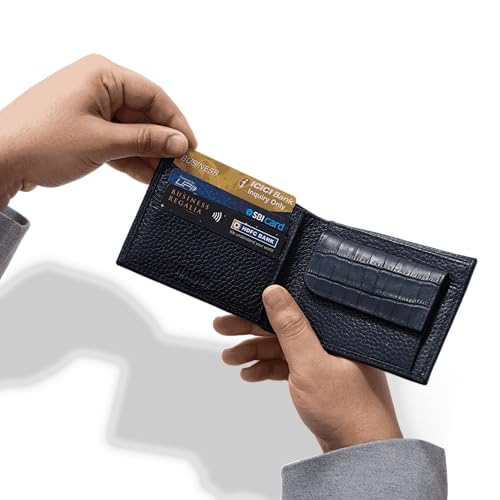 Image of HALDEN Pebble Pattern, Men's Top Grain Leather Wallet, RFID Blocking, Bifold Wallet with Coin Pocket for Men (Blue)