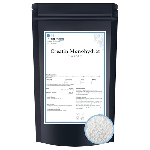 1 kg | Creatin Monohydrat Pulver | Mesh 200 mikronisiert | reines Kreatin | vegan | Supplement Rohstoff | Muskelaufbau Training | INGREO PRO