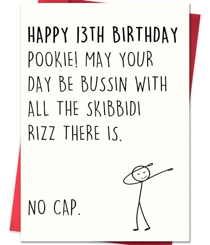 IDU Funny 13th Birthday Card for Boys Girls,13 Year Old Birthday Gifts & Decorations for Son Daughter Nephew Niece,Hilarious 13th Birthday Card for Teenagers with Gen Z Slang Meme-Inspired Design