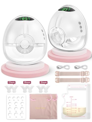 Lulia Wearable Breast Pump, Hands Free Breast Pumps 4 Modes 9 Levels, Strong Suction and Comfortable, Portable Electric Breast Pump, Low Noise, 2 Packs