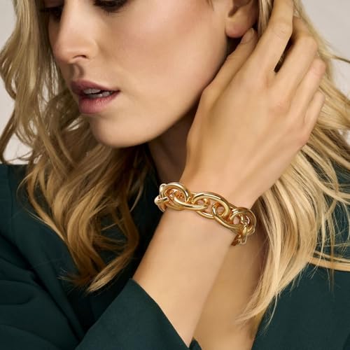 Chunky Gold Bracelet for Women Non Tarnish, Trendy Stretch Cuban Link Chain Plated Gold Bangle Bracelets2