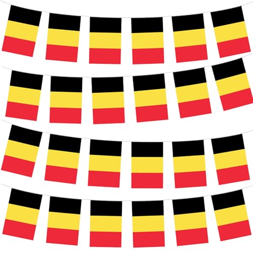 10m Flaggenkette Girlande mit 30 Belgien Flagge,Oly Flagge Belgien Fahnenkette Wimpelkette für EM Deko,Belgien Fanartikel Belgisch Fahne für Oly Deko 2024,Euro Fußball Party Deko
