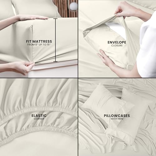 Image of Utopia Bedding Queen Size Sheet Set - 4 Piece Bed Sheets, Soft and Breathable Microfiber, Includes 1 Fitted Sheet, 1 Flat Sheet and 2 Pillowcases - Oeko-Tex - (Ivory) (Pack of 2)