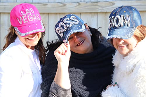 Popfizzy Bling Boss Hat For Women Rhinestone Hat, Bedazzled Baseball Caps, Distressed Hat, Fancy Bejeweled Hats, Sparkle Studded Denim Ball Caps (Boss) #TOP7