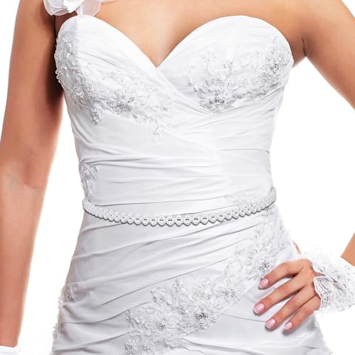 Pearl Belt, Wedding Pearl Waist Belt for Women, Bridal Bridesmaid Dresses Sash Belts, Organza White Ribbon Belts for Formal Dress Tight or loose dress Wedding Party4