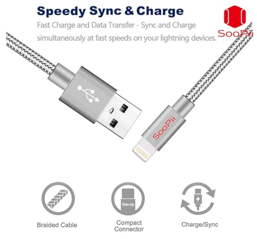 Image of SOOPII USB to 8 Pin Lightning Cable, 3A Output-Fast Charging & High-Speed Data Transfer for i-Phone Series, Durable Nylon Braided Design, Tangle-Free, Compatible with i-Phone, i-Pad & Other Devices