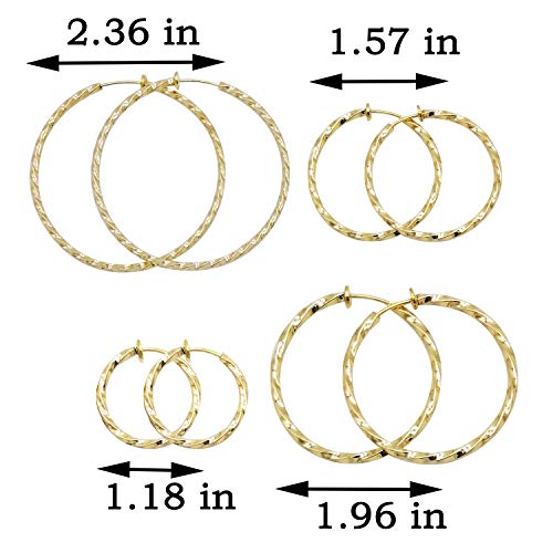 Laxpicol Twisted Large Clip On Earrings Gold Tone 1.18In/1.57In/1.96In/2.36In 4Pcs Hoop Earrings Clip On Earrings For Women Girls No Piercing #TOP1
