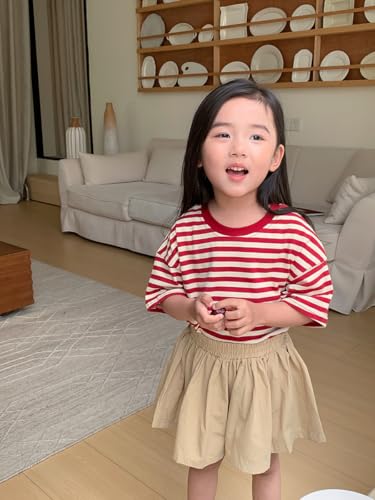 2 Pack Girls Cotton Summer Soft T Shirt Toddler Unisex Kids Crewneck Tops Short Sleeve Striped Boys Tee Shirts2