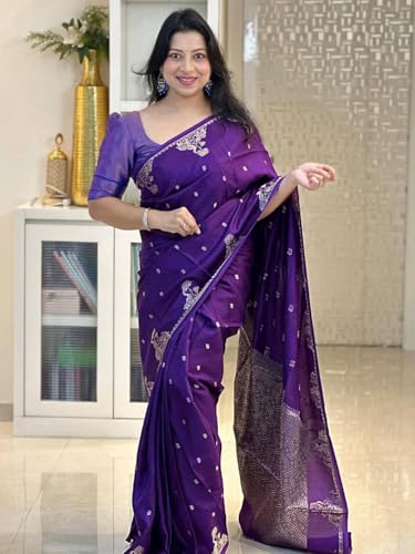 Image of SGF11 Women's Kanjivaram Soft Silk Saree With Blouse Piece