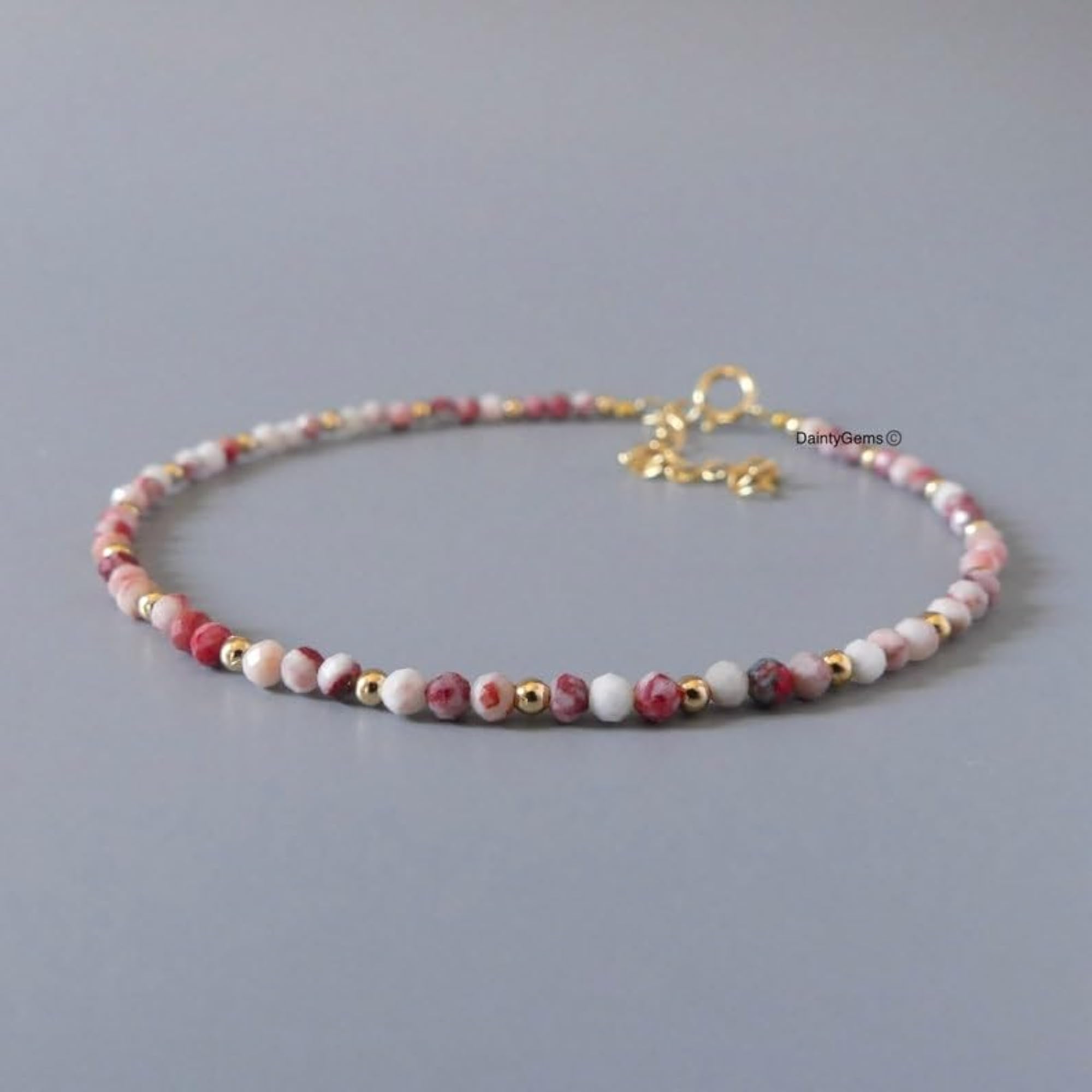 Cinnabar In Quartz Multicolor Round Beaded Bracelet, Adjustable