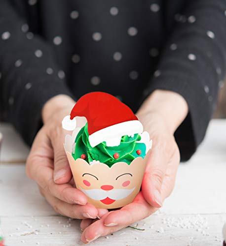 Christmas Cupcake Toppers Wrappers Decorations– Xmas Holiday Party Cake Supplies Decors - Snowman/Santa Claus/Gingerbread/Tree #TOP4