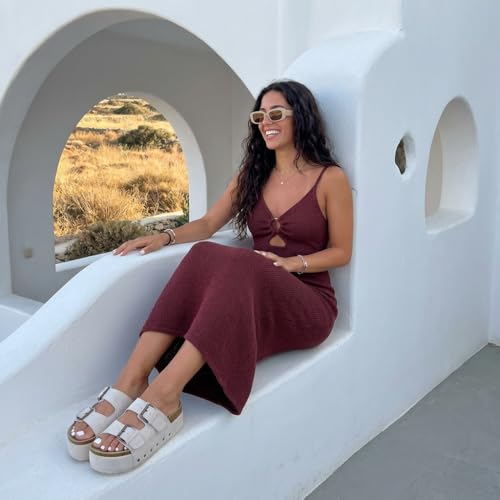 Image of CUSHIONAIRE Guru Platform Sandals Women Footwear - Comfortable Genuine Leather Footbed Studded Chunky Slide Summer Sandals for Women