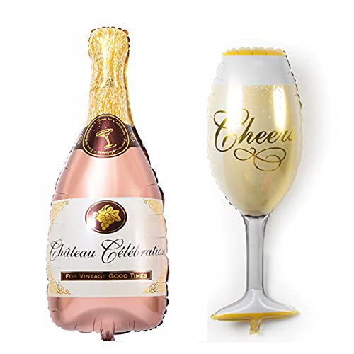 ballonfritz® Juego de globos, botella de champán y cristal, globo XXL en rosa como decoración de boda, bienvenida, regalo de fiesta o sorpresa de recepción de champán