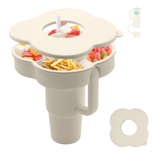 Zonyee Snack Bowl with Lid for Stanley 30 oz Tumbler with Handle Silicone Snack Tray Snack Ring for Stanley Cup Accessories Suitable for Car Cup Holder or Outdoor Cream