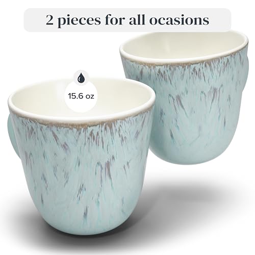 Tasses à café grès beige et bleu clair micro-ondes et lave-vaisselle