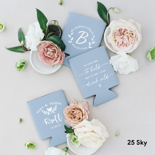 Image of 100 PCS Customized Wedding Can Coolers Personalized Wedding Favors Monogram Can Holders (Custom, 100 can cooler)