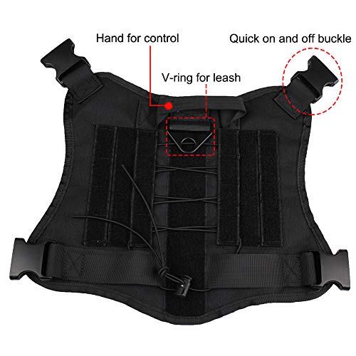 zuoxiangru Tactical Service Dog K9 Working Dog Vest Outdoor Training Hunting Water-Resistant Military Patrol Dog Harness with Handle (XL, Black) - Thumbnail 2